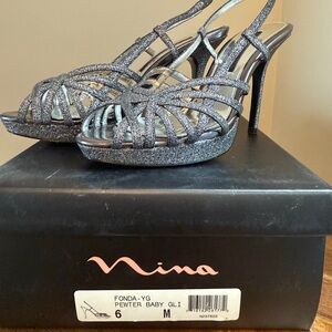 Nina Gray Stiletto Heels with Strappy Design